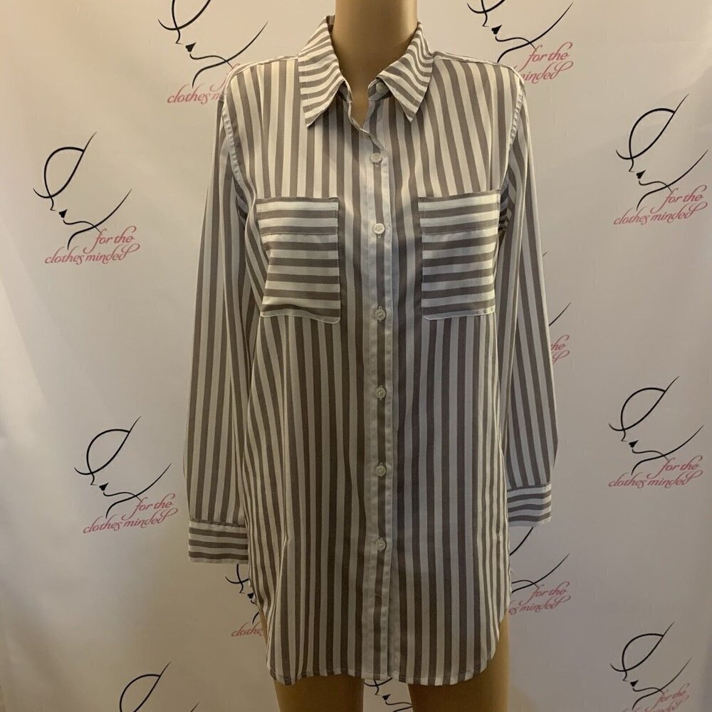ANA. Size Small. Silky Stripe Long Sleeve. Button Cuff. Oversized Shirt. B81.